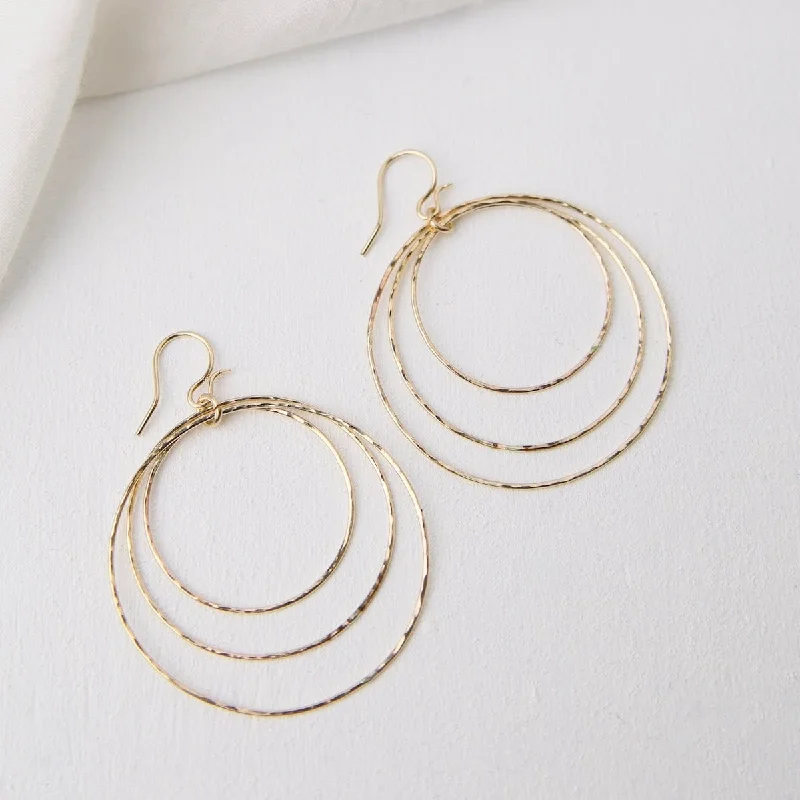 Trendy Silver Drop Earrings For Fashionistas-3 Hammered Circle Earrings - Gold Filled