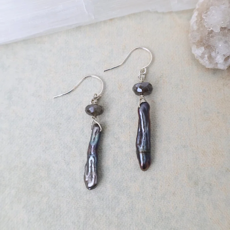 Dangle Earrings For Special Events-Grey Biwa Pearl Earrings