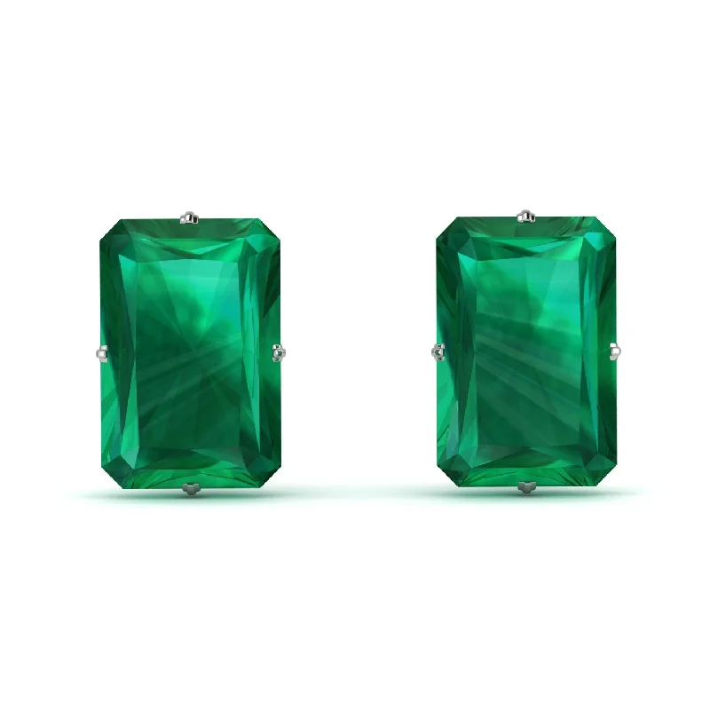 Luxury Silver Earrings For High-Class Fashion-Hidden Halo Emerald Cut Emerald Earrings  - Vanessa No. 51