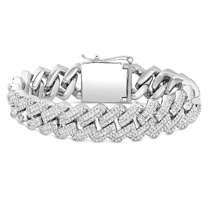 Luxury White Gold Bracelets For Elegant Glam-10K White Gold 25ct Prong set Baguette Diamond 10mm Cuban Bracelet