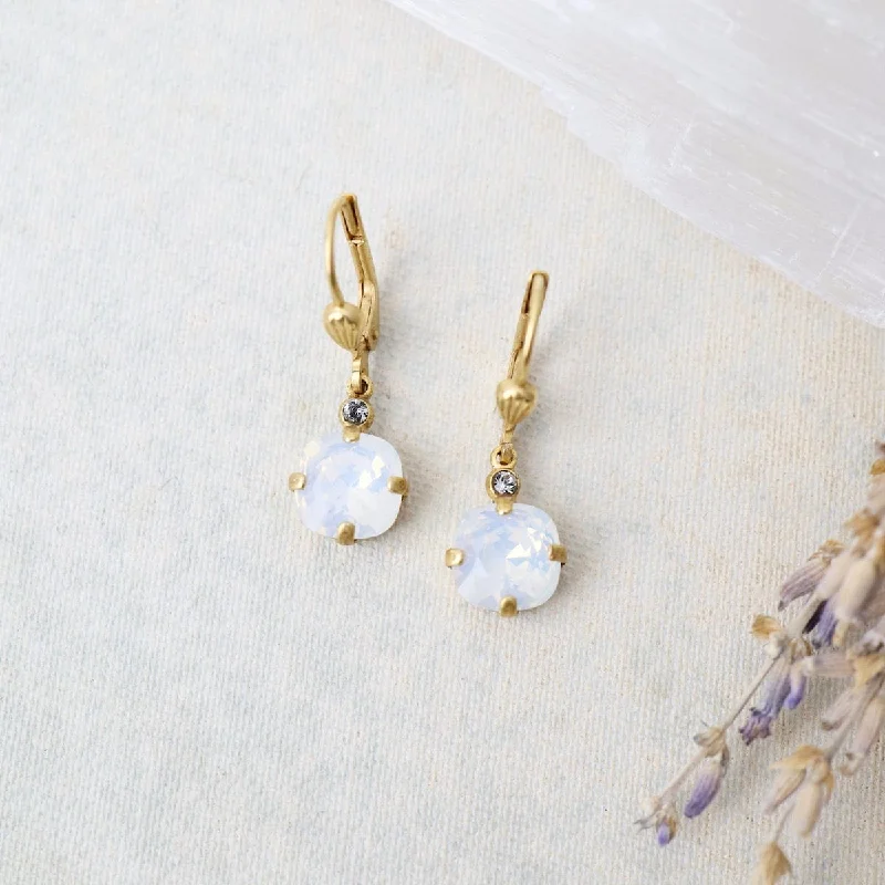 Custom Earrings For Fashion Lovers-White Opal Drop Earrings - Gold Plate