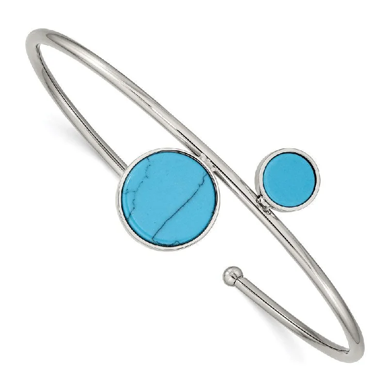 Custom Bangles For Personalized Jewelry-Stainless Steel Polished with Reconstructed Turquoise Flexible Bangle