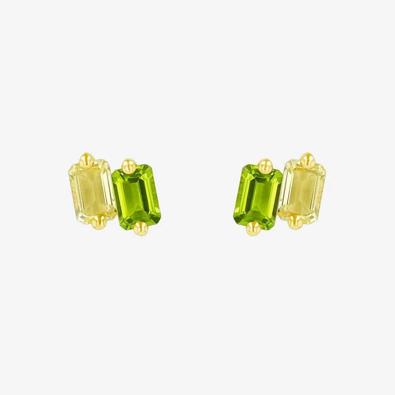 Trendy Earrings For Vibrant Fashion Choices-Emerald Cut Light Green Ombre Stud Earrings