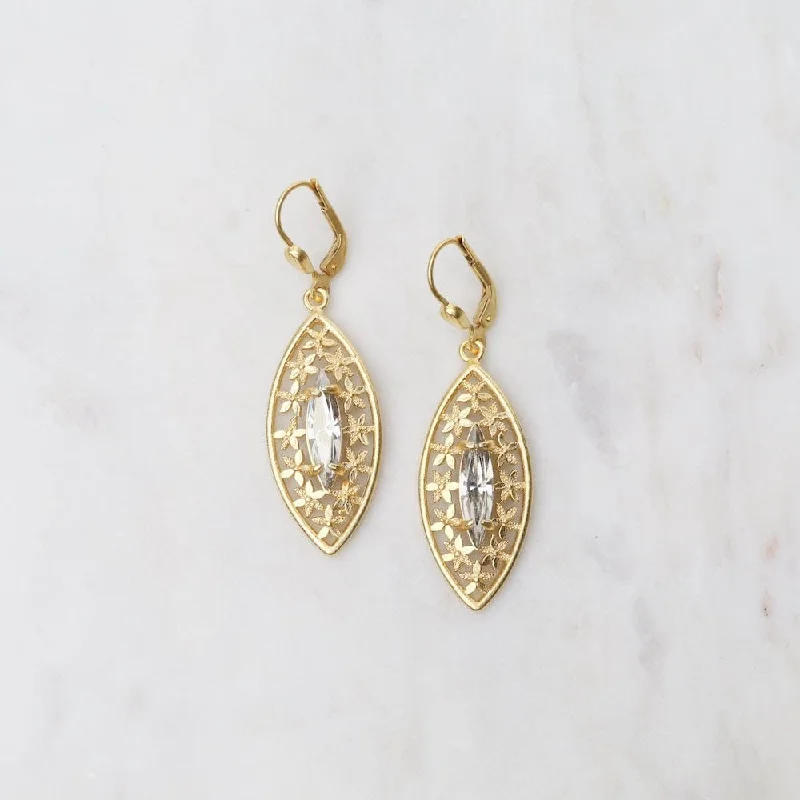 Lightweight Gold Earrings For Comfort-Marquise Shade Crystal Earrings- Gold Plate