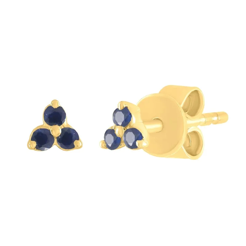 Beautiful Resin Earrings For Artistic Appeal-14K Yellow Gold Mini Trio Blue Sapphire Post Earrings