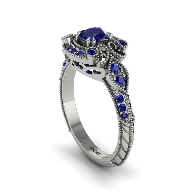 Simple Gemstone Wedding Rings For Elegant Wear-Sapphire Vintage Filigree Cushion Cut Engagement Ring - Elaina No. 75