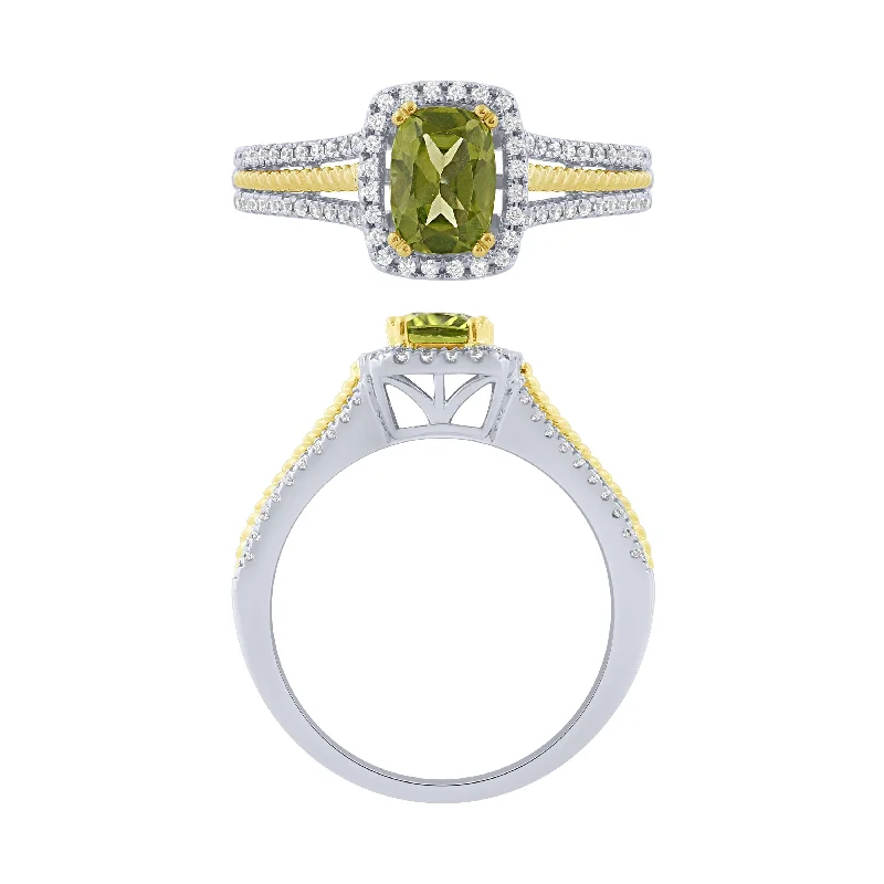 Custom Wedding Rings For Personalized Fashion-14K Gold 1.02Ct Peridot And Diamond Halo Ring