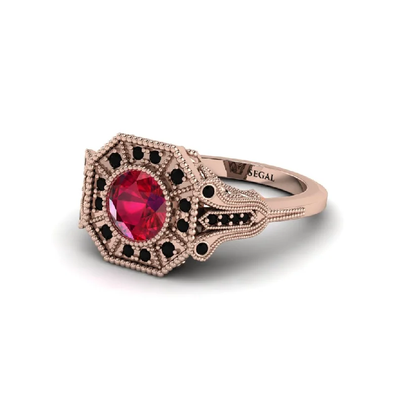 Elegant Engagement Rings For Special Occasions-Ruby 14K Gold Art Deco Engagement Ring - Erin No. 41