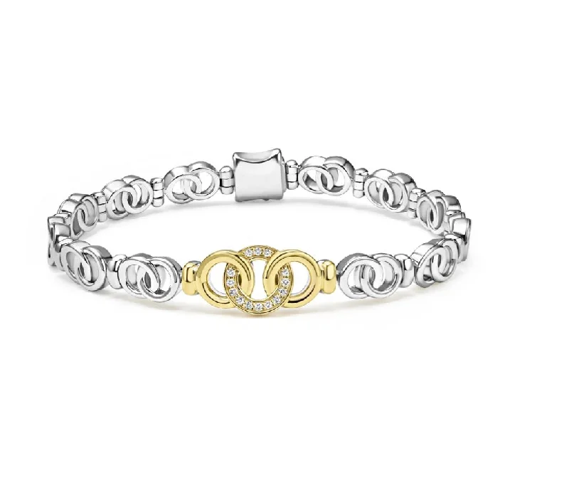 Stunning Multi-Gemstone Bracelets For Bold Glam-Signature Caviar 0.18Ct Diamond Interlocking Tapered Link Bracelet in 18K Yellow Gold and Sterling Silver, Size 8