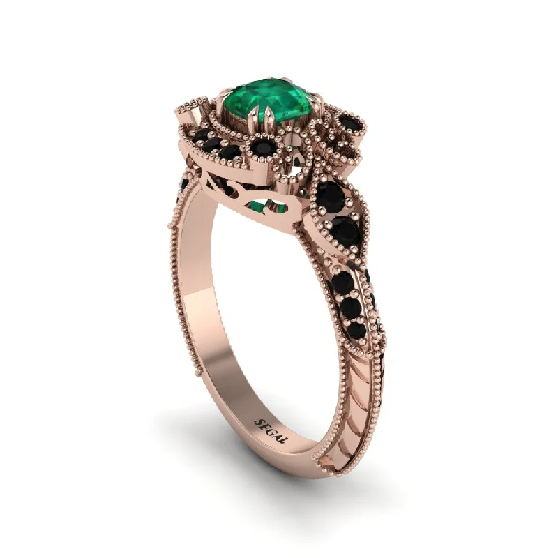 Simple Silver Wedding Bands For Minimalist Couples-Emerald Vintage Filigree Cushion Cut Engagement Ring - Elaina No. 35