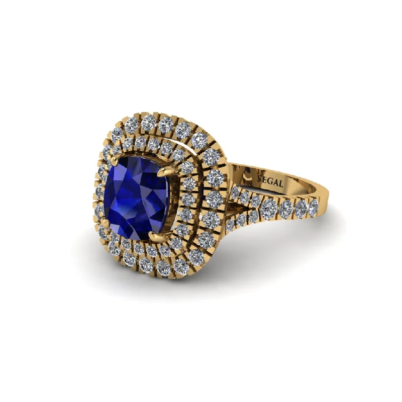 Unique Cocktail Rings For Glamorous Nights-Sapphire Double Halo Cushion Cut Engagement Ring - Courtney No. 13