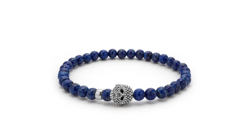 Custom Leather Bracelets For Personalized Fashion-Signature Caviar Anthem Lapis Skull Stretch Bracelet with Sterling Silver, Size 7