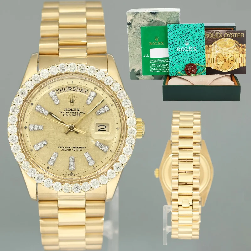 High-Tech Fitness Watches For Active Lifestyles-Rolex President Day Date Champagne 1803 Diamond Bezel Yellow Gold Watch Box