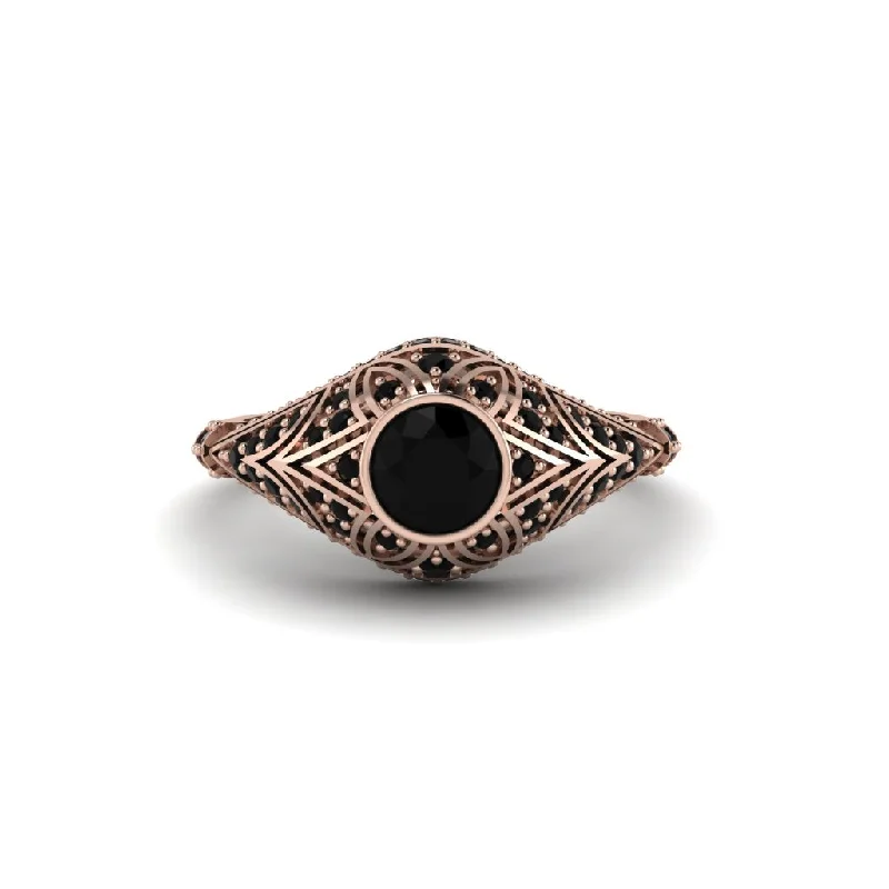 Stunning Gold Rings For Special Events-Black Diamond Bezel Vintage Filigree Engagement Ring - Kendall No. 38