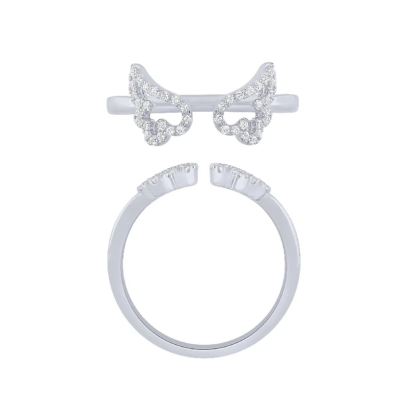 Stunning Custom Rings For Personalized Style-14K White Gold 1/5Ct Diamond Angel Wings Ring