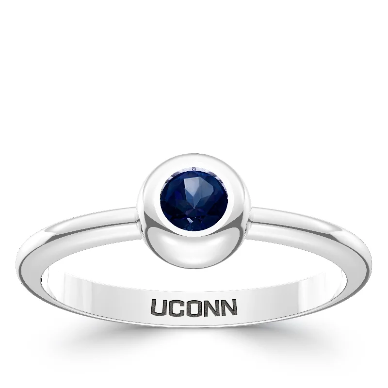 Bold Wedding Rings For Fashion-Forward Couples-UCONN Sapphire Engraved Ring in Sterling Silver