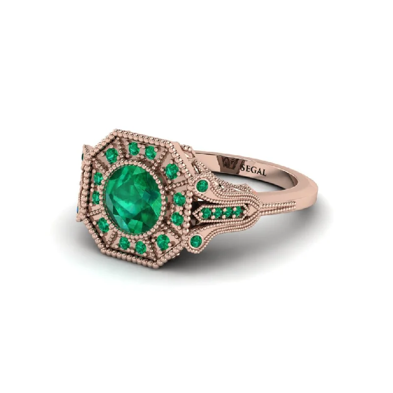 Stunning Gold Wedding Bands For Elegant Wear-Emerald 14K Gold Art Deco Engagement Ring - Erin No. 20