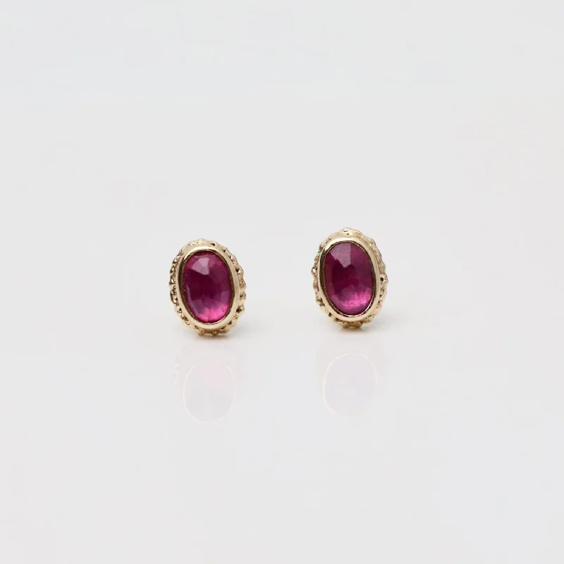 Personalized Drop Earrings For Custom Gifts-Jamie Joseph 14K Gold Oval Inverted African Ruby Post Earrings