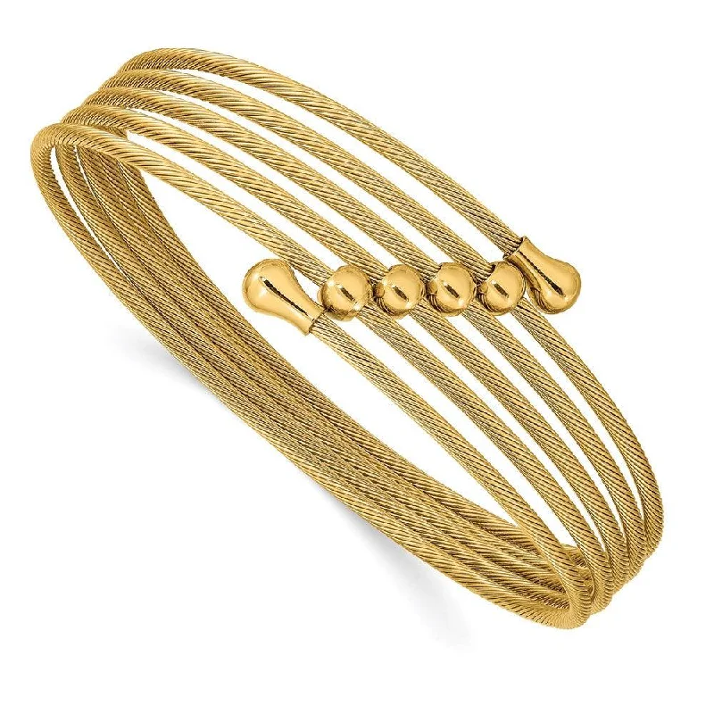 Stunning Stackable Bangles For Trendy Looks-Stainless Steel Polished Yellow IP-plated Flexible Coil Bangle