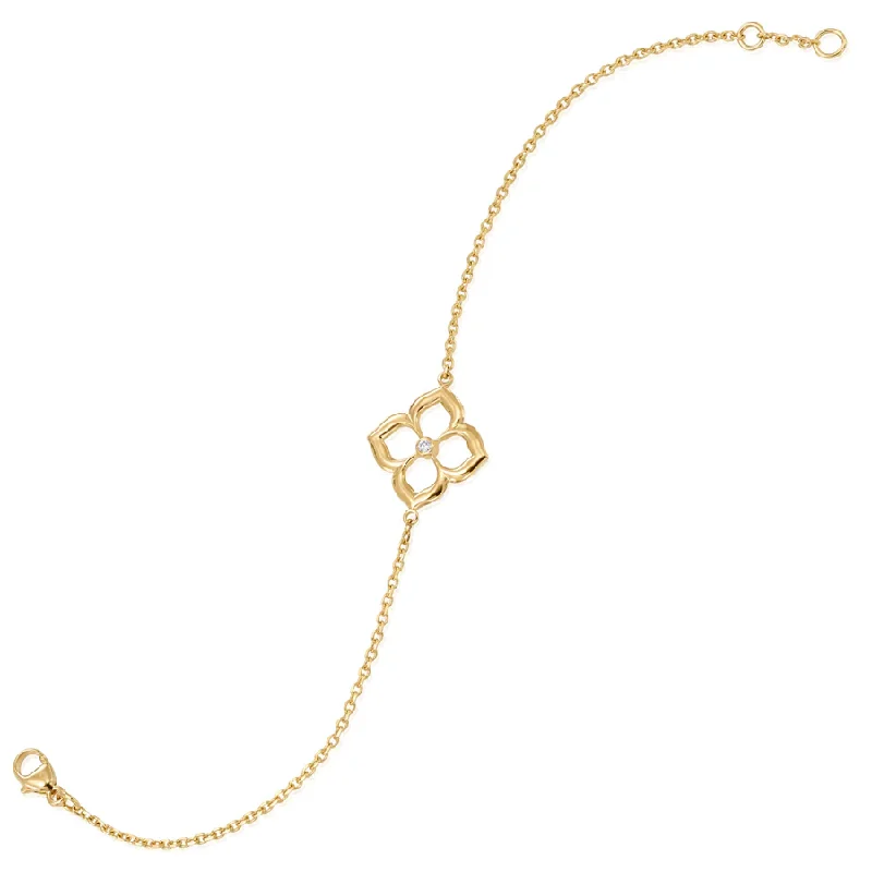 Stunning Gold-Set Tennis Bracelets For Bridal Wear-Lotus Fleur Diamond Flower Bracelet in 18K Yellow Gold, 6.25in