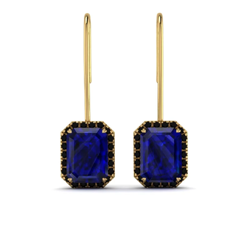 Bold Beaded Earrings For Bohemian Style-Halo Emerald Cut Sapphire Earrings - Izabella No. 43