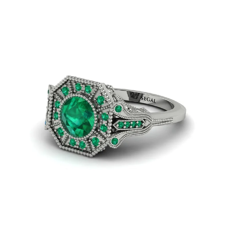 Gorgeous Gemstone Rings For Statement Fashion-Emerald 14K Gold Art Deco Engagement Ring - Erin No. 21