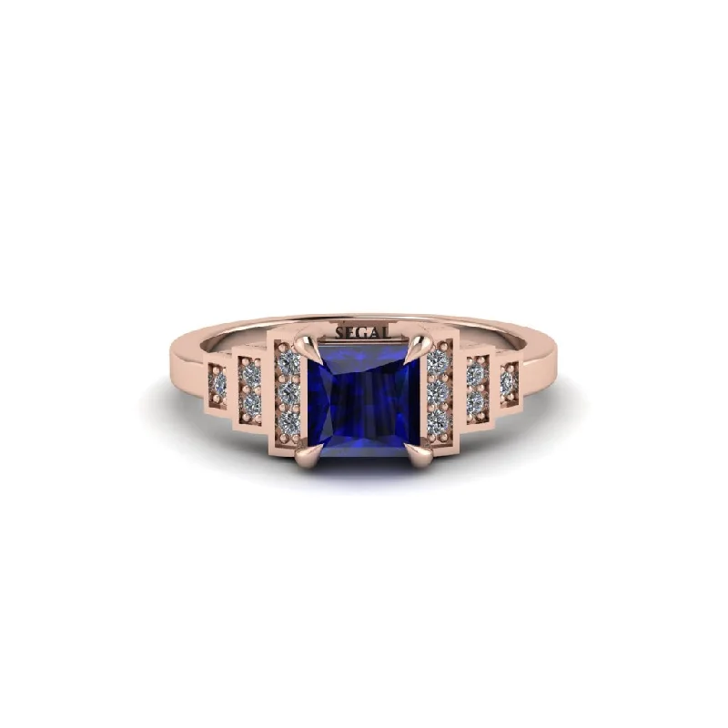 Stunning Custom Rings For Personalized Style-Sapphire Geometric Princess Cut Engagement Ring - Thea No. 14