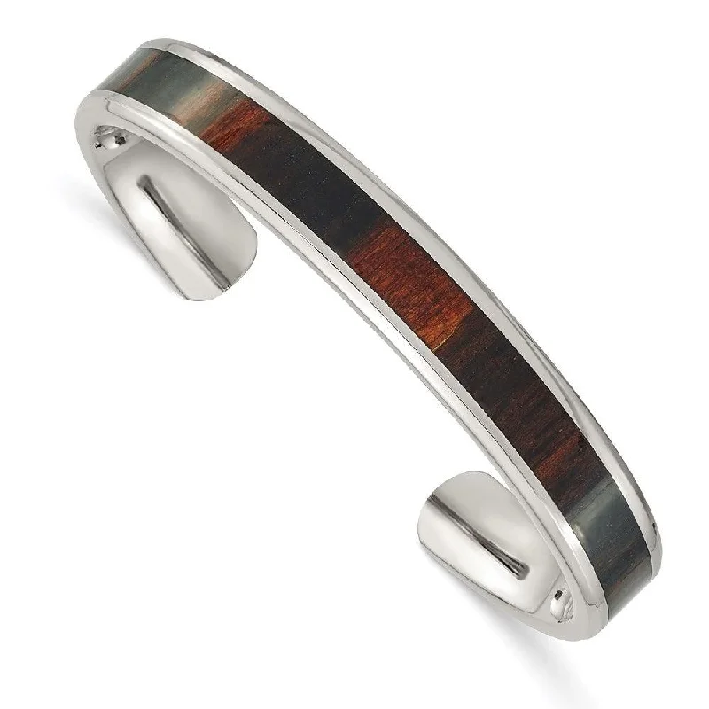 Sparkling Gemstone Bangles For Colorful Glam-Stainless Steel Polished Wood Inlay Enameled Bangle