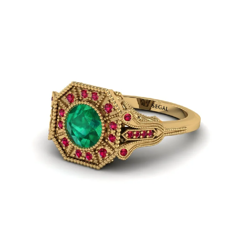 Stunning Emerald Rings For Engagement Glam-Emerald 14K Gold Art Deco Engagement Ring - Erin No. 49