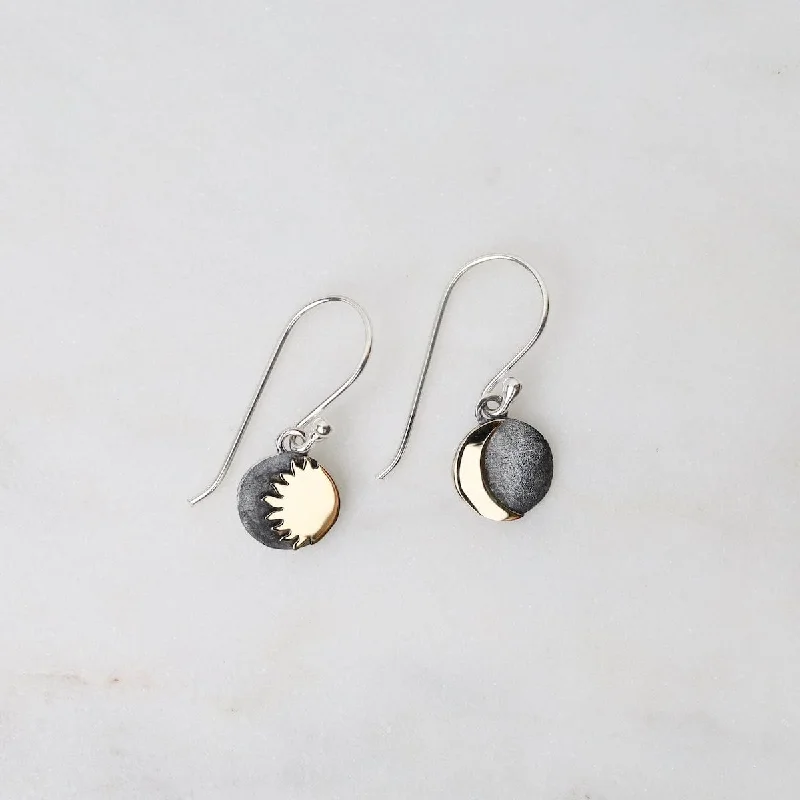 Stunning Pearl Earrings For Night Glam-Mixed Metal Sun and Moon Dangle Earrings