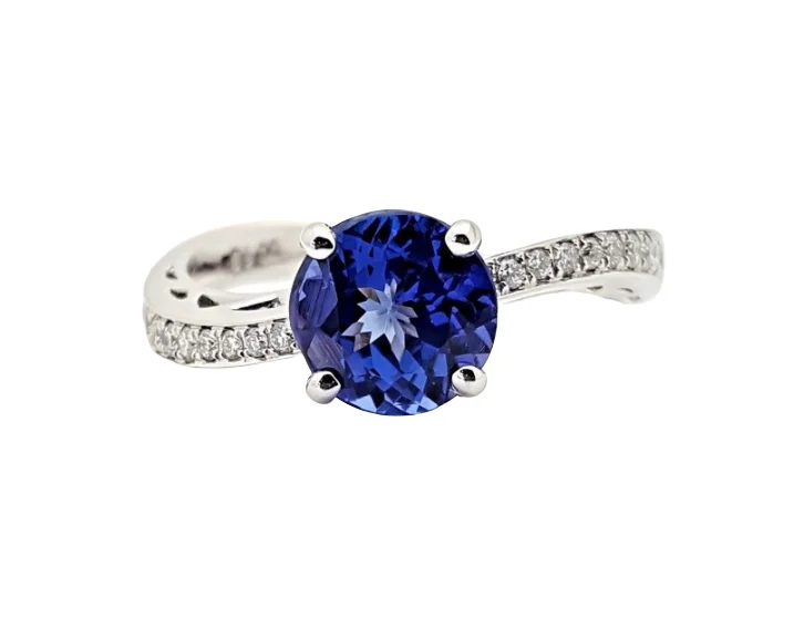 Gorgeous Platinum Engagement Rings For Luxury Brides-Natural Tanzanite & Diamond Ring Solid 18K White Gold