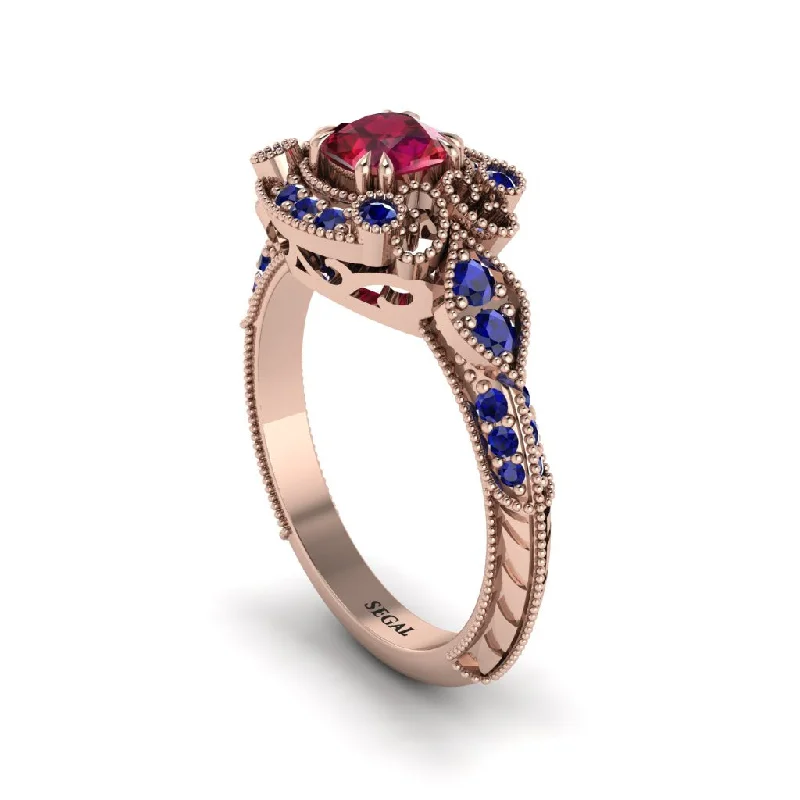 Timeless Wedding Bands For Everlasting Love-Ruby Vintage Filigree Cushion Cut Engagement Ring - Elaina No. 71