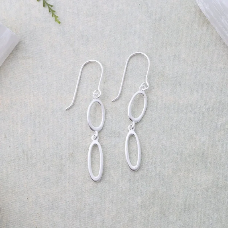 Trendy Resin Earrings For Bold Statements-Brushed Sterling Silver Two Organic Shapes Earrings