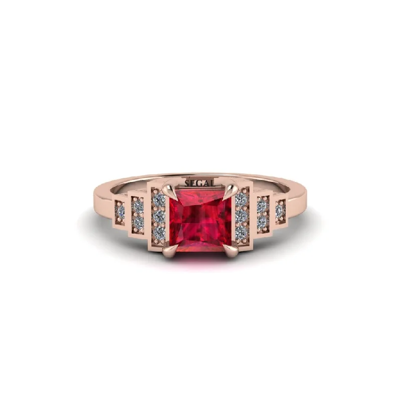 Classic Engagement Rings For Timeless Style-Ruby Geometric Princess Cut Engagement Ring - Thea No. 11