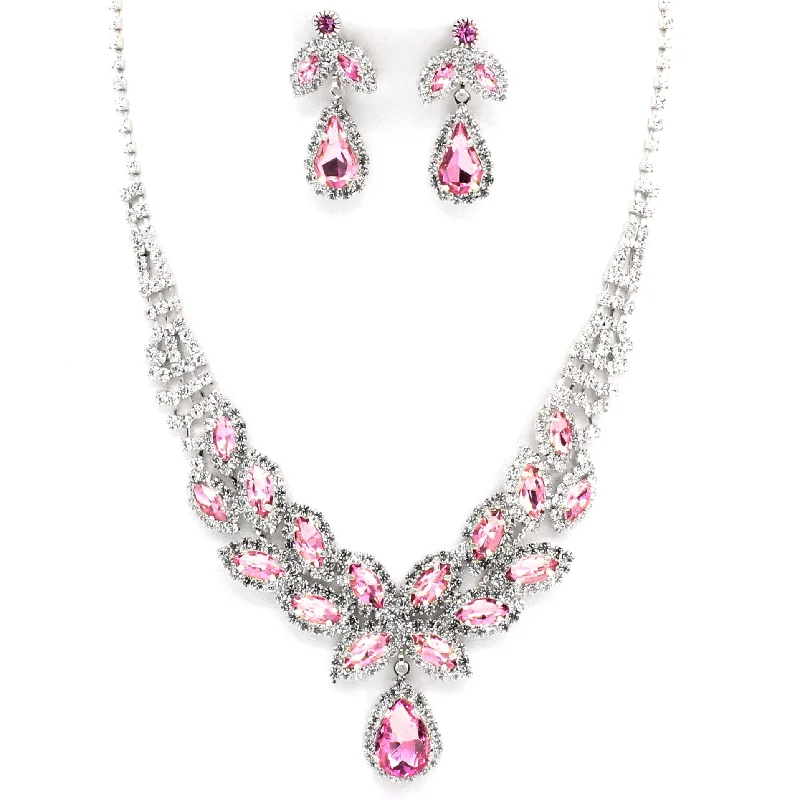 Instant Shipping! Flower Rhinestone Necklace Set