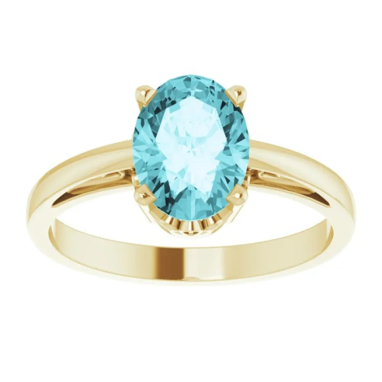 Simple Engagement Bands For Subtle Style-14K Yellow Natural Blue Zircon Ring