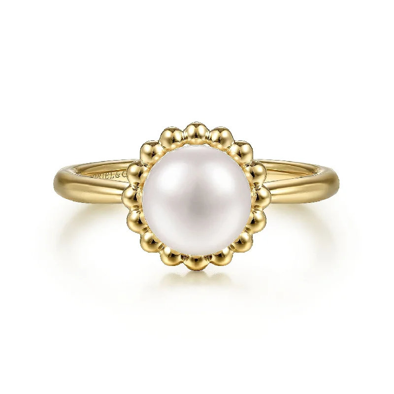 Trendy Titanium Rings For Contemporary Style-Gabriel & Co. 14K Yellow Gold 7.5mm Pearl Ring