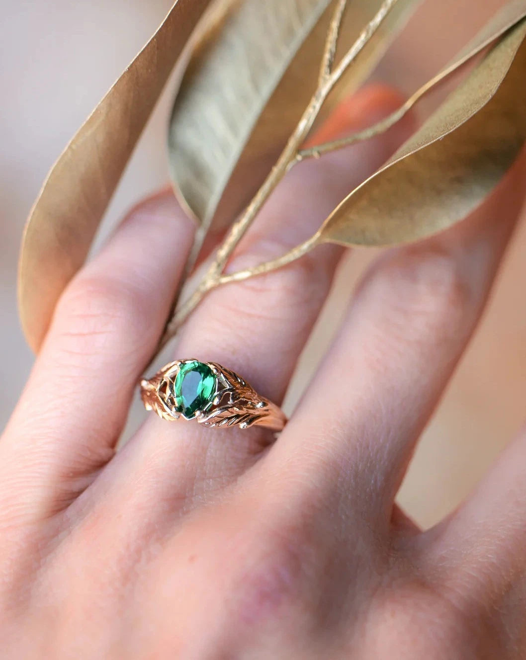 Trendy Titanium Rings For Contemporary Style-Emerald Stone Pear Cut Ring