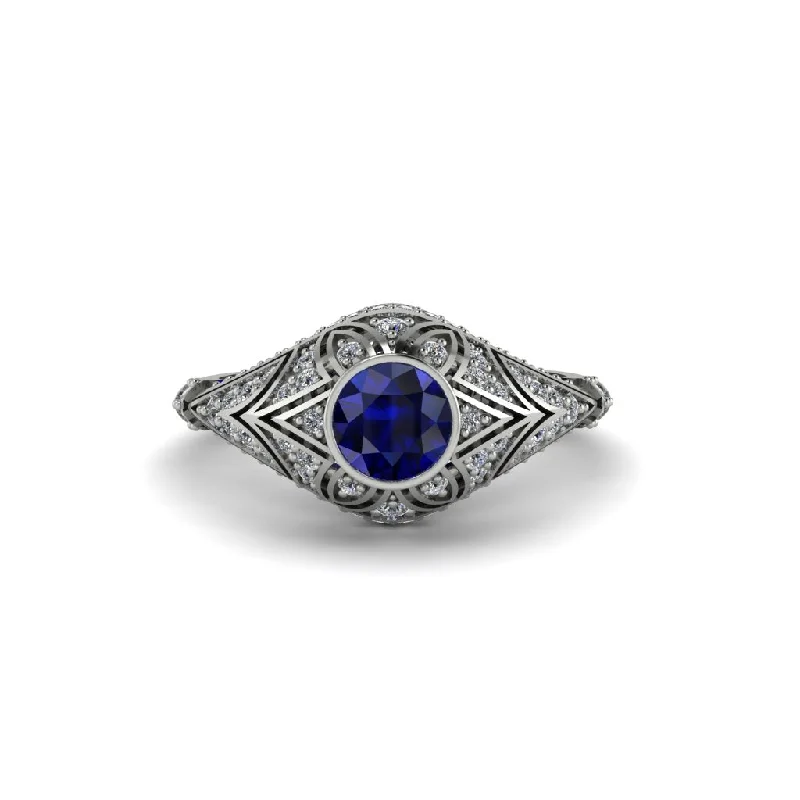 Beautiful Sapphire Engagement Rings For Timeless Glam-Sapphire Bezel Vintage Filigree Engagement Ring - Kendall No. 15