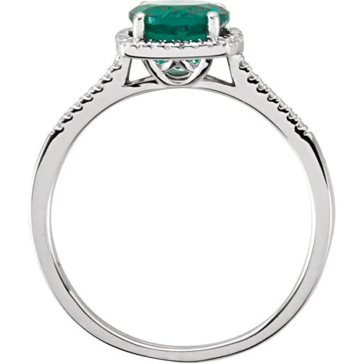 Custom Gemstone Rings For Special Occasions-Sterling Silver Lab-Grown Emerald & .01 CTW Natural Diamond Ring