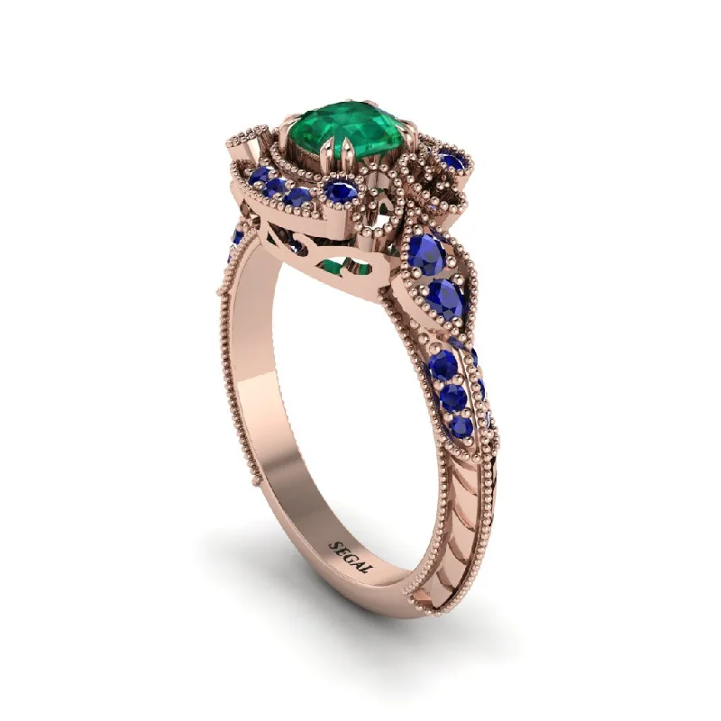 Unique Engagement Rings For Creative Brides-Emerald Vintage Filigree Cushion Cut Engagement Ring - Elaina No. 65