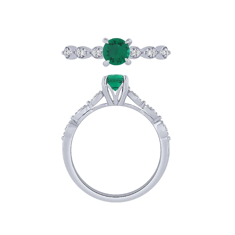 Simple Gemstone Engagement Rings For Subtle Beauty-14K White Gold Diamond And Emerald Ring