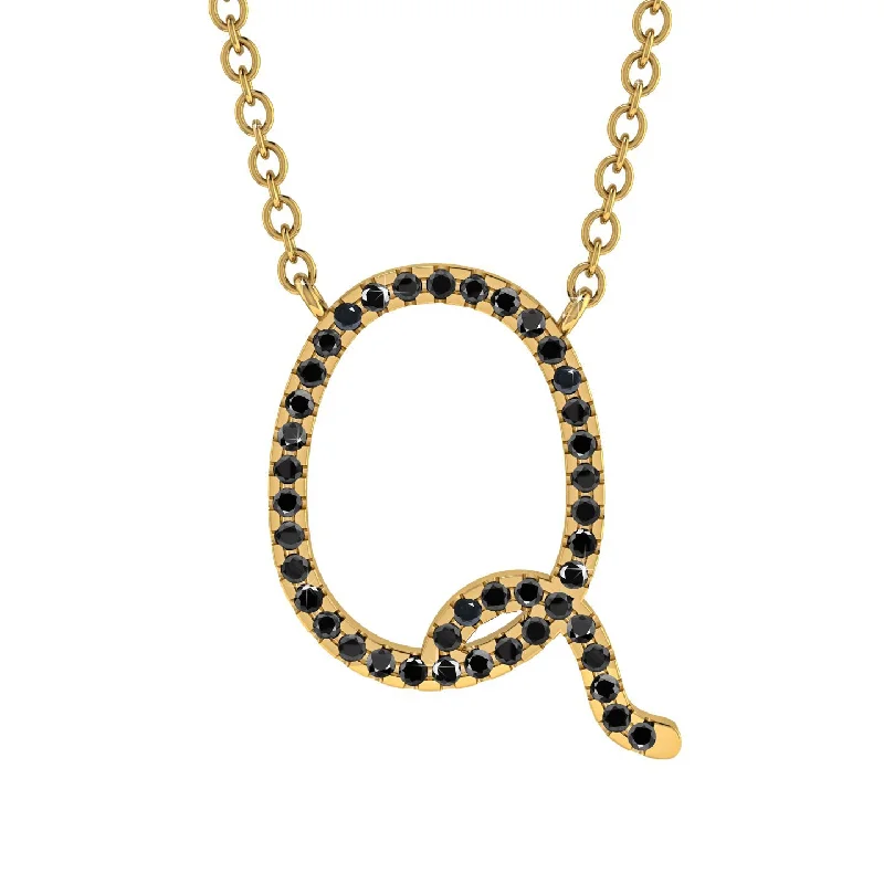 Black Diamond Gold Letter Necklace - Q