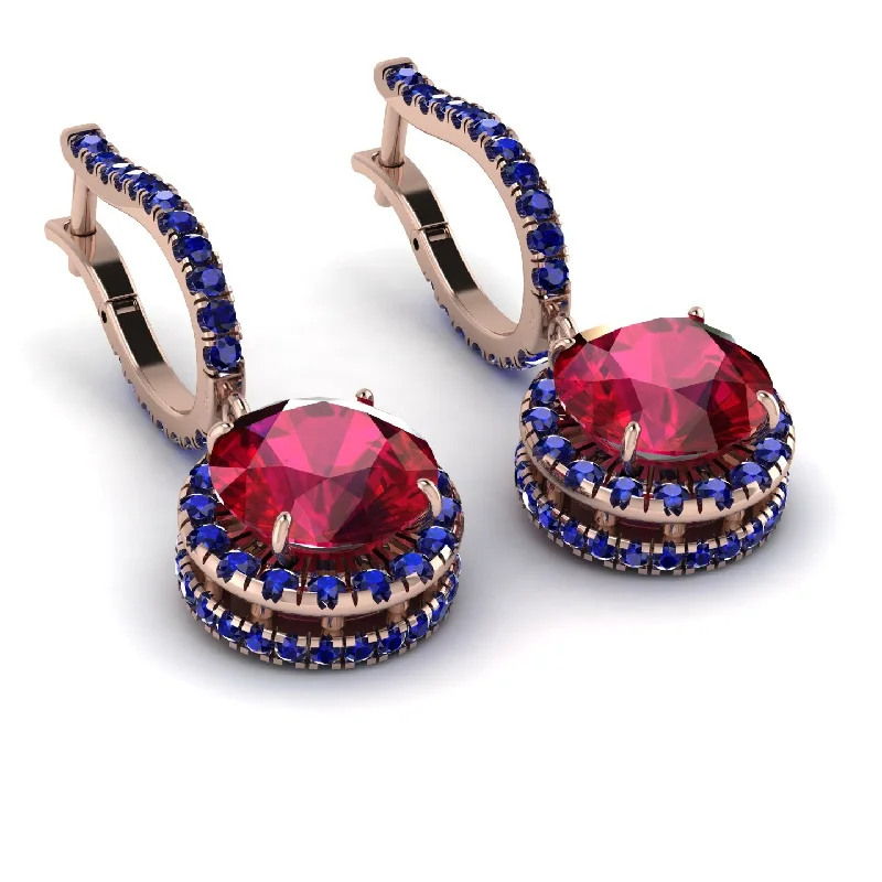 Large Statement Earrings For Bold Fashion-Hidden Halo Ruby Hoop Earrings - Catalina No. 71