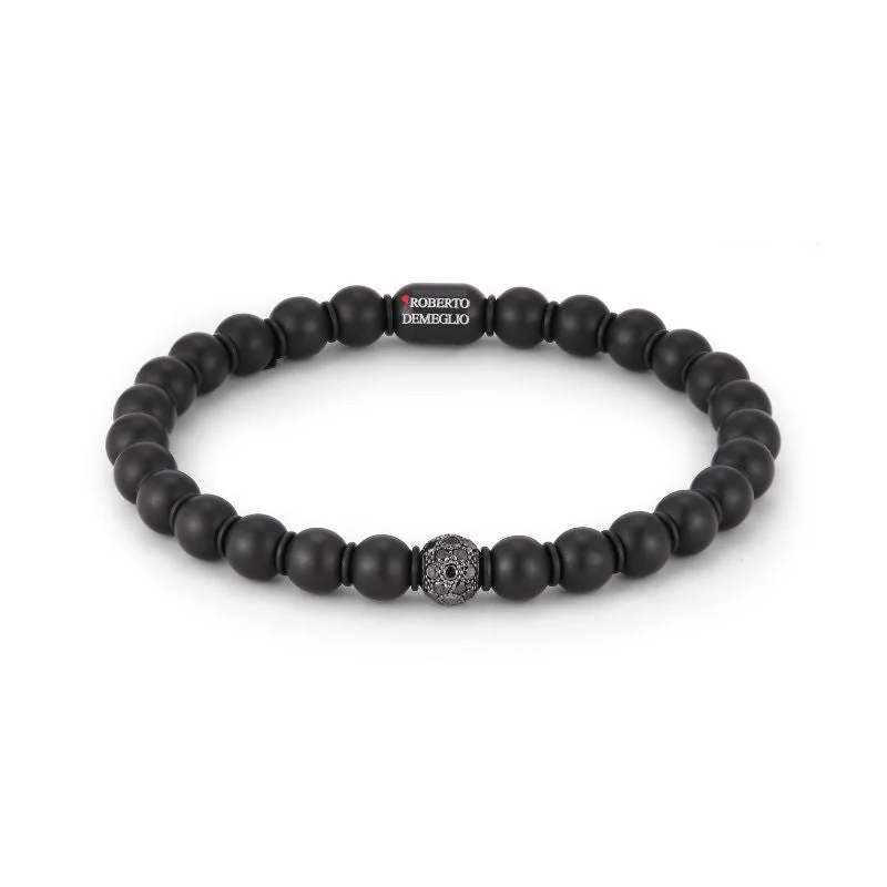 Timeless Gold-Chain Bracelets For Luxury Fashion-Sfera Men's 0.54ct Black Diamond Matte Stretch Bracelet in Ceramic Size X-Large