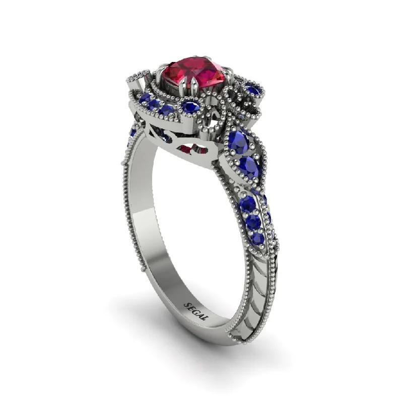 Personalized Gemstone Rings For Meaningful Fashion-Ruby Vintage Filigree Cushion Cut Engagement Ring - Elaina No. 72