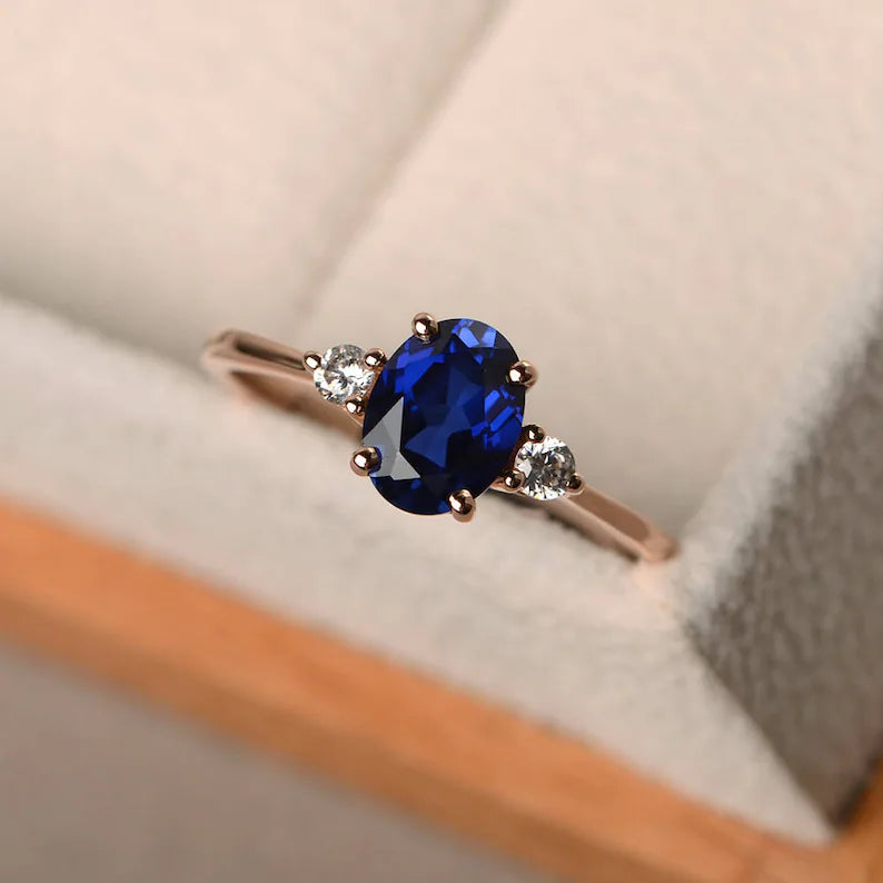 Fashionable Wedding Bands For Modern Couples-Vintage Promise Blue Sapphire Ring