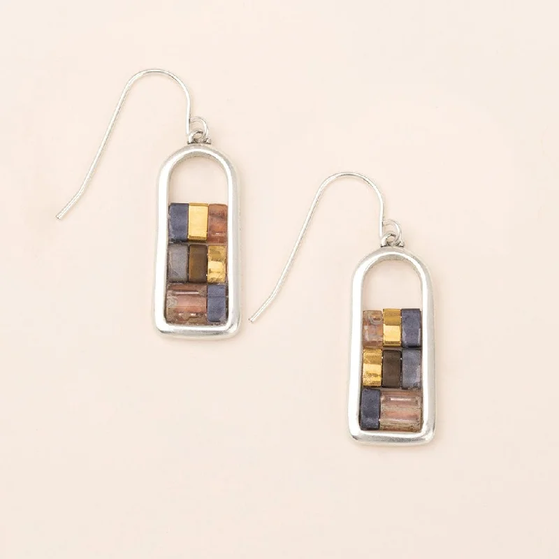 Stylish Earrings For Formal Parties-Good Karma Miyuki Frame Earrings - Gunmetal/Silver