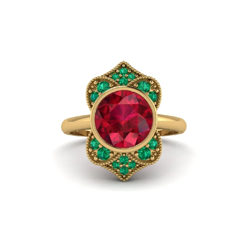 Customizable Stackable Rings For Personalized Fashion-Ruby Bezel Vintage-Inspired Engagement Ring - Olive No. 25