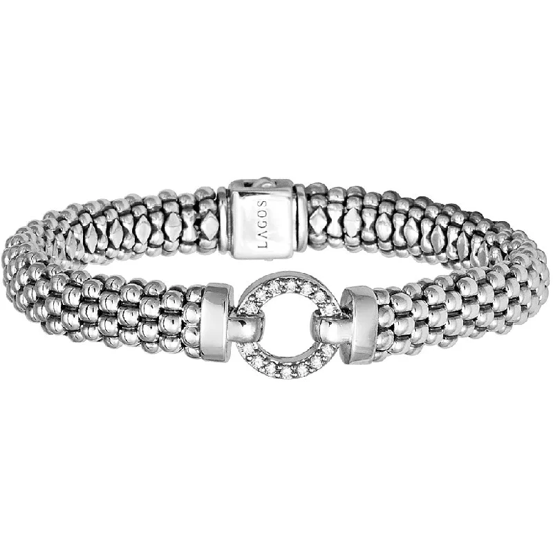 Elegant Crystal Bracelets For Bridal Looks-STERLING 14 RD DIAMOND 9MM ROPE ENSO BRACELET